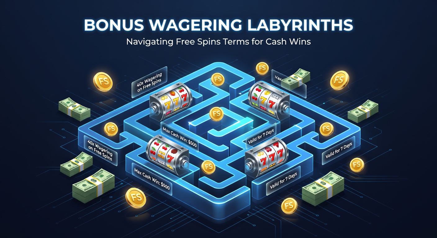 Close-up of a slot machine screen showing free spins activation, overlaid with icons representing wagering trackers and terms checklist