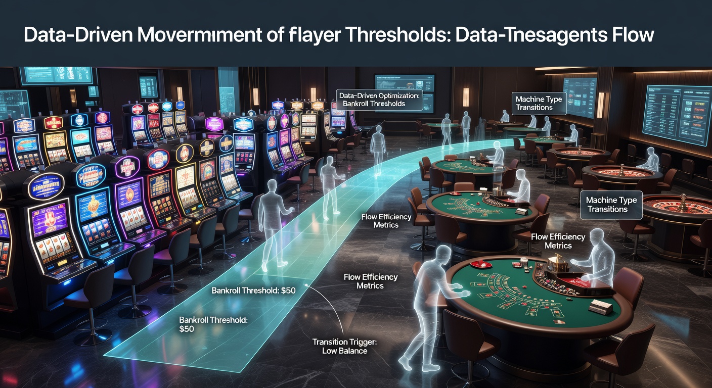 Casino floor layout illustrating smooth transitions between slot machine zones and table game areas