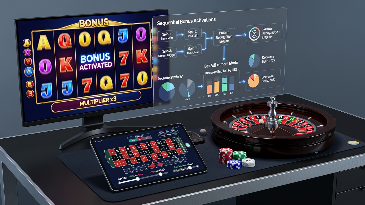Roulette table with betting chips positioned next to a digital slot history display