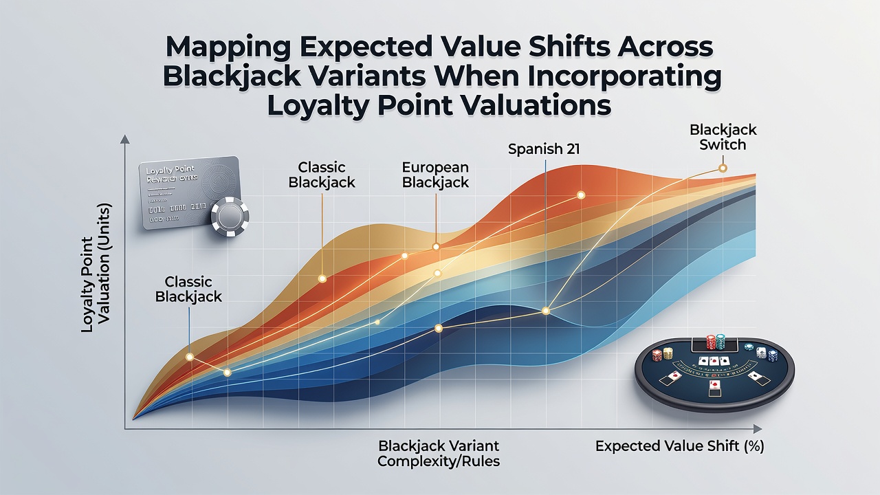Chart displaying expected value curves for different blackjack variants after loyalty point adjustments