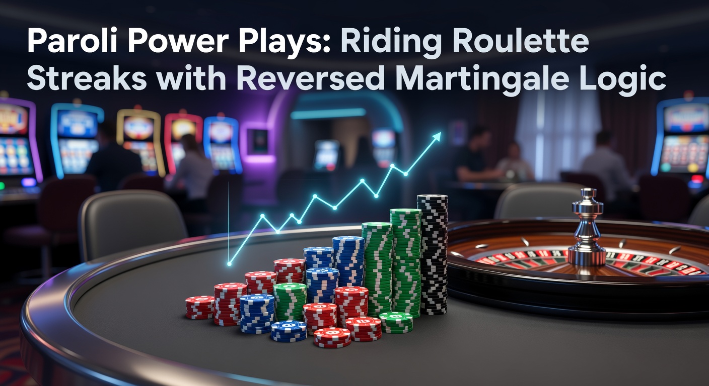 Roulette wheel spinning with chips stacked in a progression pattern, illustrating the Paroli betting system's streak-riding approach