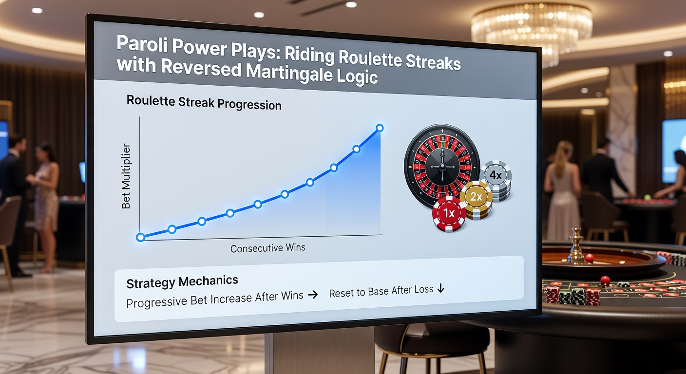 Close-up of a dealer's hands placing chips on roulette layout during a Paroli progression bet, with stacked winnings visible