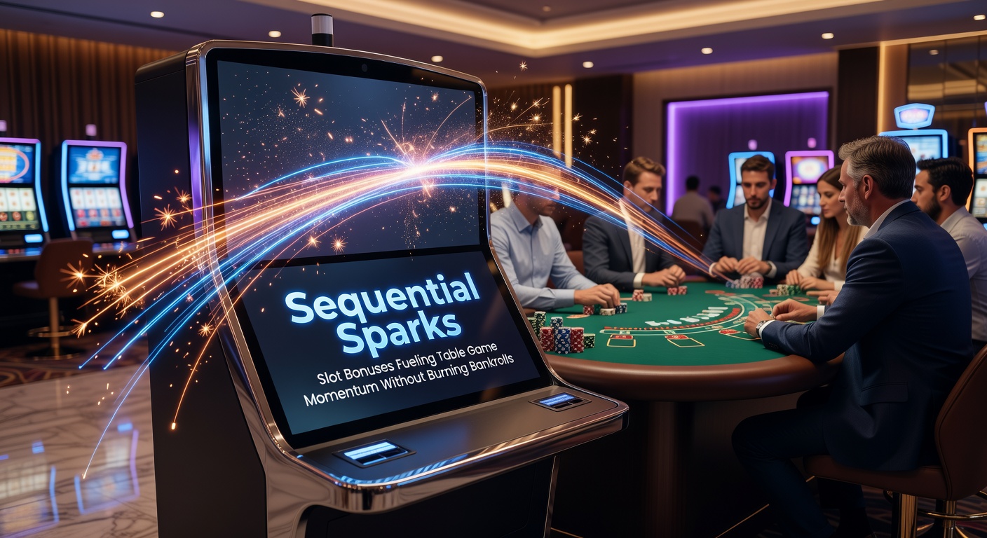 Dynamic graphic of slot bonus explosion morphing into roulette wheel spins and blackjack card deals under casino lights