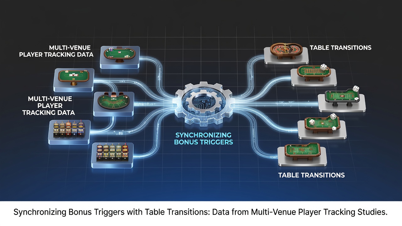 Casino floor layout showing slot machines transitioning into table game areas with player tracking overlays
