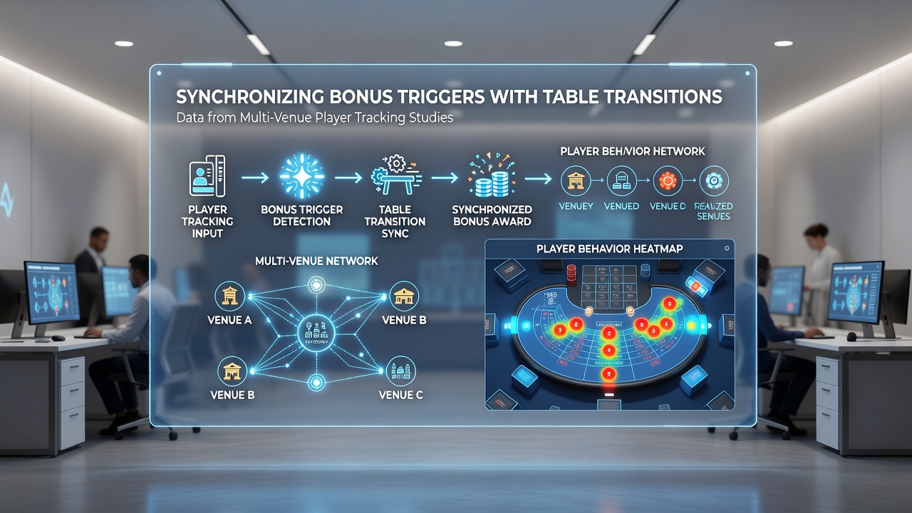 Data visualization dashboard displaying synchronized bonus and table transition timelines from player tracking studies