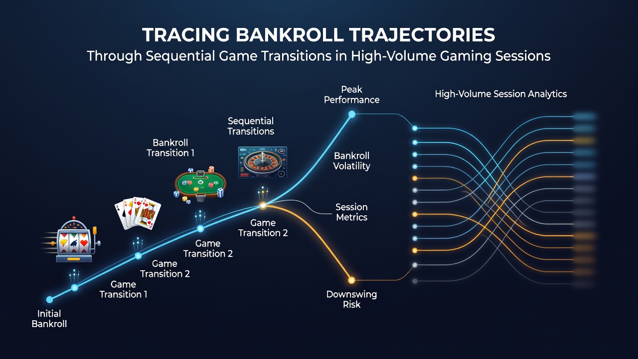 Visualization of bankroll trajectories across multiple game types in extended casino sessions