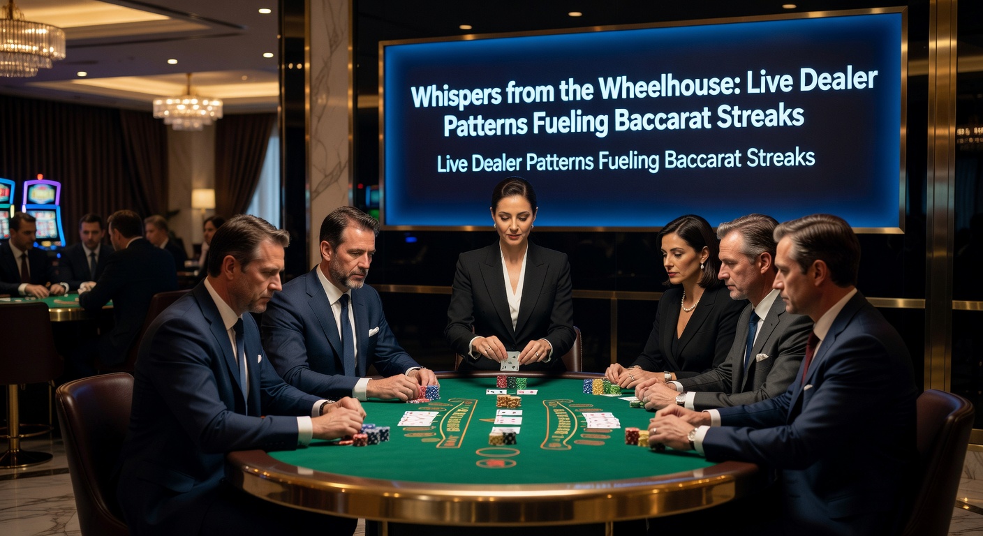 Live dealer shuffling cards at a bustling baccarat table, spotlight highlighting the shoe and player bets